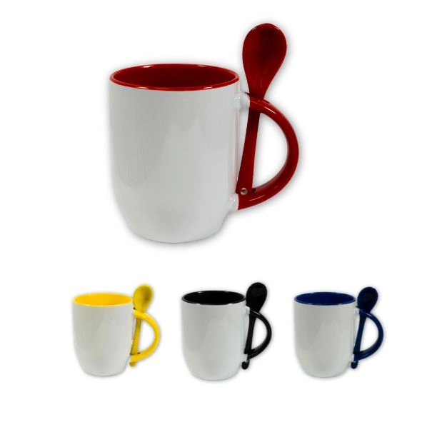 Tazza con cucchiaio integrato - manico e interno colorato - M-SPI