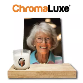 Kit espositore in legno con candela e piastra in alluminio