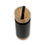 Borraccia thermos nera con base e coperchio in bambù